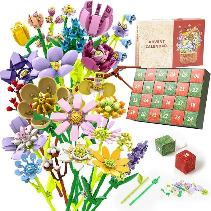 Advent Calendar 2025 Flower Bouquet Building Blocks For Adults Kids 24 Days Christmas Countdown Calendars With 24 Types Flowers