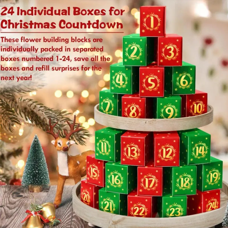 Advent Calendar 2025 Flower Bouquet Building Blocks For Adults Kids 24 Days Christmas Countdown Calendars With 24 Types Flowers
