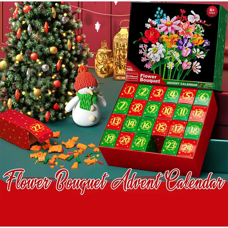 Advent Calendar 2025 Flower Bouquet Building Blocks For Adults Kids 24 Days Christmas Countdown Calendars With 24 Types Flowers