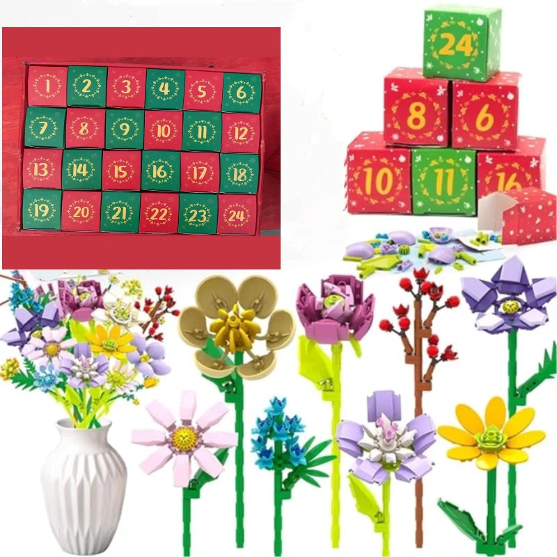 Advent Calendar 2025 Flower Bouquet Building Blocks For Adults Kids 24 Days Christmas Countdown Calendars With 24 Types Flowers