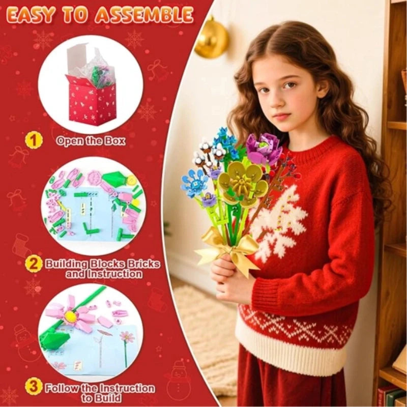Advent Calendar 2025 Flower Bouquet Building Blocks For Adults Kids 24 Days Christmas Countdown Calendars With 24 Types Flowers